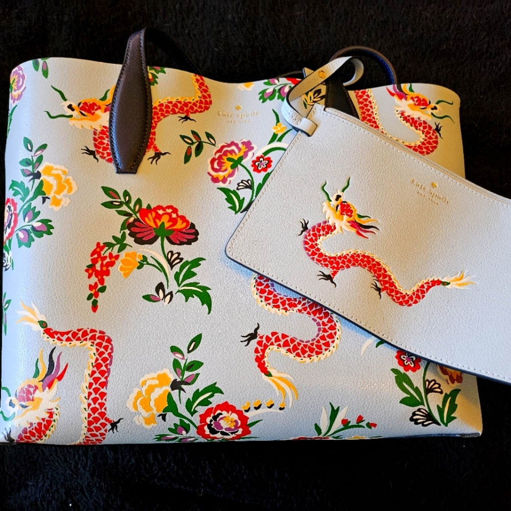 KATE SPADE DRAGON TOTE PLUS BONUS CARD HOLDER AND WALLET